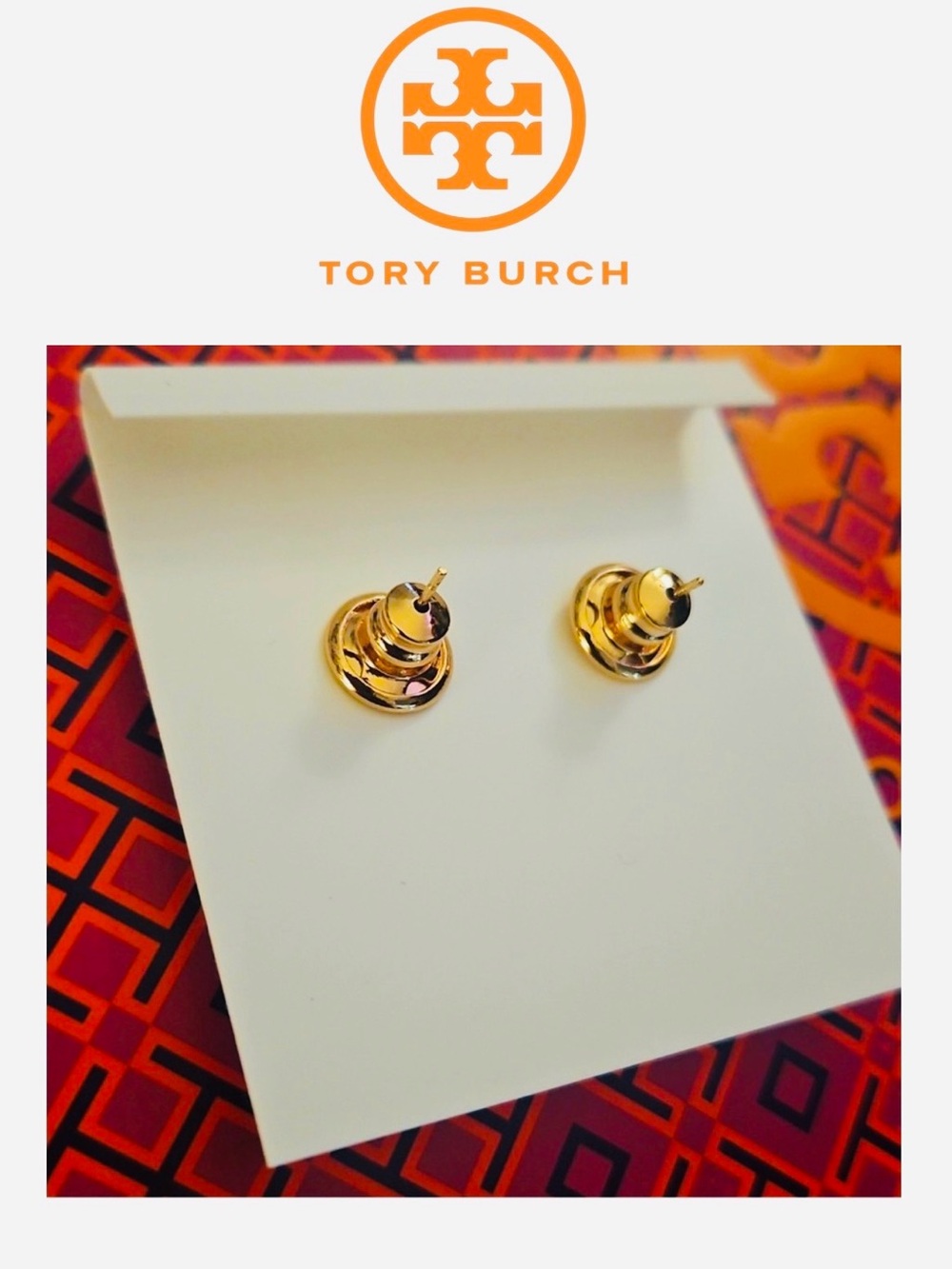EARRINGS: TORY BURCH Rose Gold Double-T Logo Studs, NWOT - Picture 9 of 12